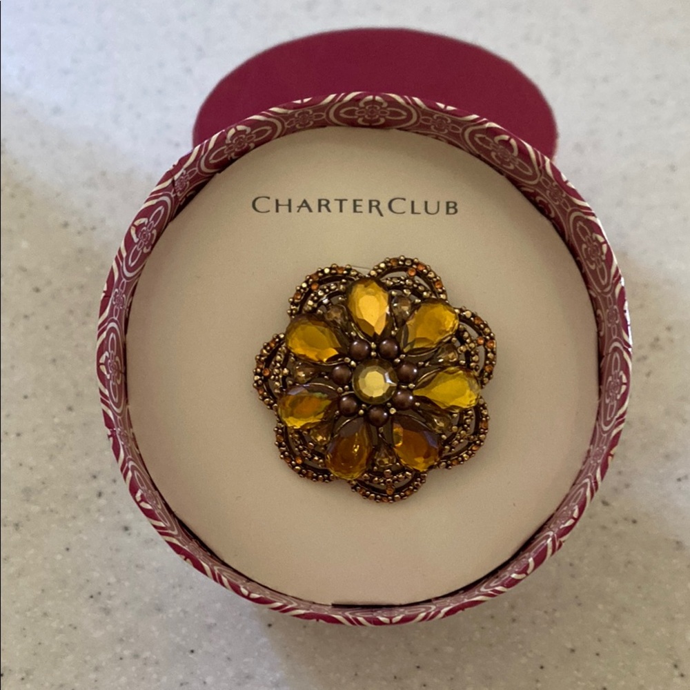 Charter Club Yellow and Gold Starburst Brooch